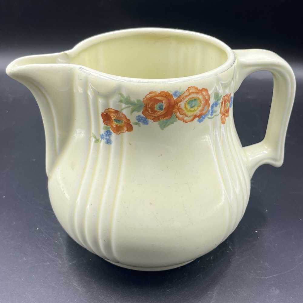 Vintage Hall's Superior Kitchenware Orange Poppy Water / Tea Pitcher Cottagecore - Picture 3 of 9